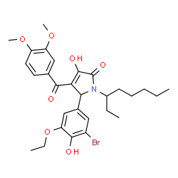 ChemSpider 2D Image | 5-(3-Bromo-5-ethoxy-4-hydroxyphenyl)-4-(3,4-dimethoxybenzoyl)-3-hydroxy-1-(3-octanyl)-1,5-dihydro-2H-pyrrol-2-one | C29H36BrNO7