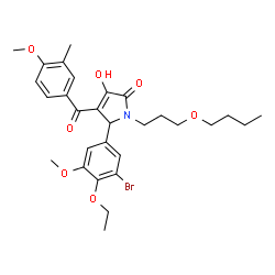 ChemSpider 2D Image | 5-(3-Bromo-4-ethoxy-5-methoxyphenyl)-1-(3-butoxypropyl)-3-hydroxy-4-(4-methoxy-3-methylbenzoyl)-1,5-dihydro-2H-pyrrol-2-one | C29H36BrNO7