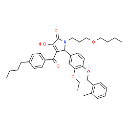 ChemSpider 2D Image | 1-(3-Butoxypropyl)-4-(4-butylbenzoyl)-5-{3-ethoxy-4-[(2-methylbenzyl)oxy]phenyl}-3-hydroxy-1,5-dihydro-2H-pyrrol-2-one | C38H47NO6