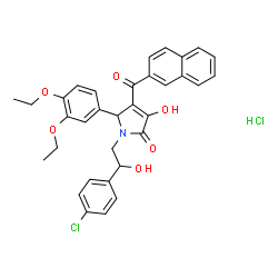 ChemSpider 2D Image | 1-[2-(4-Chlorophenyl)-2-hydroxyethyl]-5-(3,4-diethoxyphenyl)-3-hydroxy-4-(2-naphthoyl)-1,5-dihydro-2H-pyrrol-2-one hydrochloride (1:1) | C33H31Cl2NO6