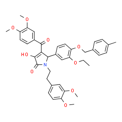 ChemSpider 2D Image | 4-(3,4-Dimethoxybenzoyl)-1-[2-(3,4-dimethoxyphenyl)ethyl]-5-{3-ethoxy-4-[(4-methylbenzyl)oxy]phenyl}-3-hydroxy-1,5-dihydro-2H-pyrrol-2-one | C39H41NO9