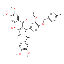 ChemSpider 2D Image | 4-(3,4-Dimethoxybenzoyl)-1-[1-(3,4-dimethoxyphenyl)ethyl]-5-{3-ethoxy-4-[(4-methylbenzyl)oxy]phenyl}-3-hydroxy-1,5-dihydro-2H-pyrrol-2-one | C39H41NO9