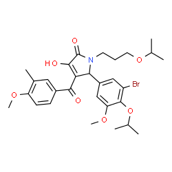 ChemSpider 2D Image | 5-(3-Bromo-4-isopropoxy-5-methoxyphenyl)-3-hydroxy-1-(3-isopropoxypropyl)-4-(4-methoxy-3-methylbenzoyl)-1,5-dihydro-2H-pyrrol-2-one | C29H36BrNO7