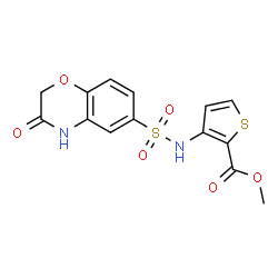 ChemSpider 2D Image | Methyl 3-{[(3-oxo-3,4-dihydro-2H-1,4-benzoxazin-6-yl)sulfonyl]amino}-2-thiophenecarboxylate | C14H12N2O6S2