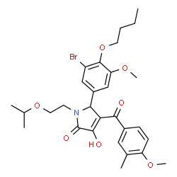 ChemSpider 2D Image | 5-(3-Bromo-4-butoxy-5-methoxyphenyl)-3-hydroxy-1-(2-isopropoxyethyl)-4-(4-methoxy-3-methylbenzoyl)-1,5-dihydro-2H-pyrrol-2-one | C29H36BrNO7