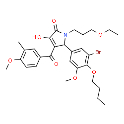 ChemSpider 2D Image | 5-(3-Bromo-4-butoxy-5-methoxyphenyl)-1-(3-ethoxypropyl)-3-hydroxy-4-(4-methoxy-3-methylbenzoyl)-1,5-dihydro-2H-pyrrol-2-one | C29H36BrNO7