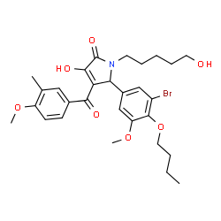 ChemSpider 2D Image | 5-(3-Bromo-4-butoxy-5-methoxyphenyl)-3-hydroxy-1-(5-hydroxypentyl)-4-(4-methoxy-3-methylbenzoyl)-1,5-dihydro-2H-pyrrol-2-one | C29H36BrNO7