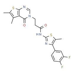 ChemSpider 2D Image | N-[4-(3,4-Difluorophenyl)-5-methyl-1,3-thiazol-2-yl]-3-(5,6-dimethyl-4-oxothieno[2,3-d]pyrimidin-3(4H)-yl)propanamide | C21H18F2N4O2S2