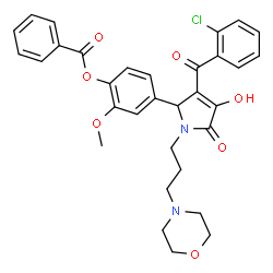 ChemSpider 2D Image | 4-{3-(2-Chlorobenzoyl)-4-hydroxy-1-[3-(4-morpholinyl)propyl]-5-oxo-2,5-dihydro-1H-pyrrol-2-yl}-2-methoxyphenyl benzoate | C32H31ClN2O7
