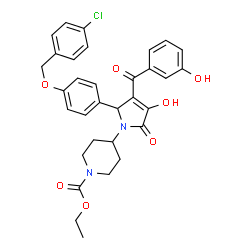 ChemSpider 2D Image | Ethyl 4-[2-{4-[(4-chlorobenzyl)oxy]phenyl}-4-hydroxy-3-(3-hydroxybenzoyl)-5-oxo-2,5-dihydro-1H-pyrrol-1-yl]-1-piperidinecarboxylate | C32H31ClN2O7