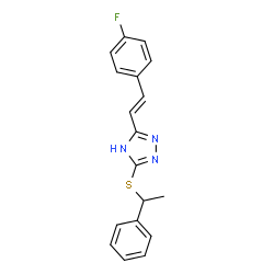 ChemSpider 2D Image | 3-[(E)-2-(4-Fluorophenyl)vinyl]-5-[(1-phenylethyl)sulfanyl]-1H-1,2,4-triazole | C18H16FN3S