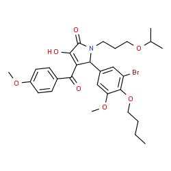 ChemSpider 2D Image | 5-(3-Bromo-4-butoxy-5-methoxyphenyl)-3-hydroxy-1-(3-isopropoxypropyl)-4-(4-methoxybenzoyl)-1,5-dihydro-2H-pyrrol-2-one | C29H36BrNO7