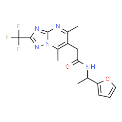 ChemSpider 2D Image | 2-[5,7-Dimethyl-2-(trifluoromethyl)[1,2,4]triazolo[1,5-a]pyrimidin-6-yl]-N-[1-(2-furyl)ethyl]acetamide | C16H16F3N5O2