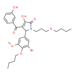 ChemSpider 2D Image | 5-(3-Bromo-4-butoxy-5-methoxyphenyl)-1-(3-butoxypropyl)-3-hydroxy-4-(3-hydroxybenzoyl)-1,5-dihydro-2H-pyrrol-2-one | C29H36BrNO7