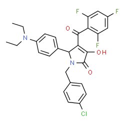 ChemSpider 2D Image | 1-(4-Chlorobenzyl)-5-[4-(diethylamino)phenyl]-3-hydroxy-4-(2,4,6-trifluorobenzoyl)-1,5-dihydro-2H-pyrrol-2-one | C28H24ClF3N2O3