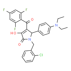 ChemSpider 2D Image | 1-(2-Chlorobenzyl)-5-[4-(diethylamino)phenyl]-3-hydroxy-4-(2,4,6-trifluorobenzoyl)-1,5-dihydro-2H-pyrrol-2-one | C28H24ClF3N2O3