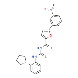 ChemSpider 2D Image | 5-(3-Nitrophenyl)-N-{[2-(1-pyrrolidinyl)phenyl]carbamothioyl}-2-furamide | C22H20N4O4S