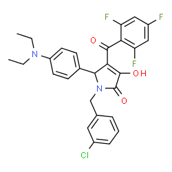 ChemSpider 2D Image | 1-(3-Chlorobenzyl)-5-[4-(diethylamino)phenyl]-3-hydroxy-4-(2,4,6-trifluorobenzoyl)-1,5-dihydro-2H-pyrrol-2-one | C28H24ClF3N2O3