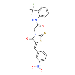 ChemSpider 2D Image | 2-[(5Z)-5-(3-Nitrobenzylidene)-4-oxo-2-thioxo-1,3-thiazolidin-3-yl]-N-[2-(trifluoromethyl)phenyl]acetamide | C19H12F3N3O4S2