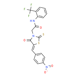 ChemSpider 2D Image | 2-[(5Z)-5-(4-Nitrobenzylidene)-4-oxo-2-thioxo-1,3-thiazolidin-3-yl]-N-[2-(trifluoromethyl)phenyl]acetamide | C19H12F3N3O4S2