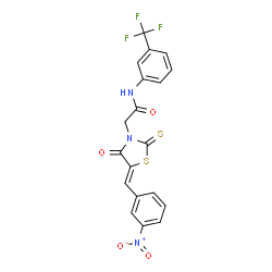 ChemSpider 2D Image | 2-[(5Z)-5-(3-Nitrobenzylidene)-4-oxo-2-thioxo-1,3-thiazolidin-3-yl]-N-[3-(trifluoromethyl)phenyl]acetamide | C19H12F3N3O4S2
