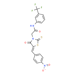 ChemSpider 2D Image | 2-[(5Z)-5-(4-Nitrobenzylidene)-4-oxo-2-thioxo-1,3-thiazolidin-3-yl]-N-[3-(trifluoromethyl)phenyl]acetamide | C19H12F3N3O4S2