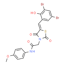 ChemSpider 2D Image | 2-[(5Z)-5-(3,5-Dibromo-2-hydroxybenzylidene)-2,4-dioxo-1,3-thiazolidin-3-yl]-N-(4-methoxyphenyl)acetamide | C19H14Br2N2O5S