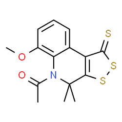 ChemSpider 2D Image | 1-(6-Methoxy-4,4-dimethyl-1-thioxo-1,4-dihydro-5H-[1,2]dithiolo[3,4-c]quinolin-5-yl)ethanone | C15H15NO2S3