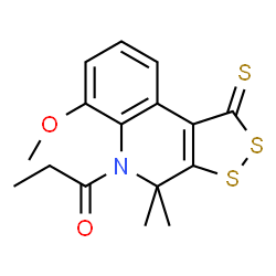 ChemSpider 2D Image | 1-(6-Methoxy-4,4-dimethyl-1-thioxo-1,4-dihydro-5H-[1,2]dithiolo[3,4-c]quinolin-5-yl)-1-propanone | C16H17NO2S3