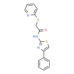 ChemSpider 2D Image | N-(4-Phenyl-1,3-thiazol-2-yl)-2-(2-pyridinylsulfanyl)acetamide | C16H13N3OS2