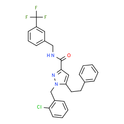 ChemSpider 2D Image | 1-(2-Chlorobenzyl)-5-(2-phenylethyl)-N-[3-(trifluoromethyl)benzyl]-1H-pyrazole-3-carboxamide | C27H23ClF3N3O