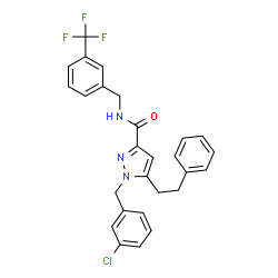 ChemSpider 2D Image | 1-(3-Chlorobenzyl)-5-(2-phenylethyl)-N-[3-(trifluoromethyl)benzyl]-1H-pyrazole-3-carboxamide | C27H23ClF3N3O