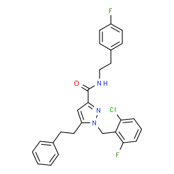 ChemSpider 2D Image | 1-(2-Chloro-6-fluorobenzyl)-N-[2-(4-fluorophenyl)ethyl]-5-(2-phenylethyl)-1H-pyrazole-3-carboxamide | C27H24ClF2N3O