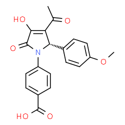 ChemSpider 2D Image | 4-[(2S)-3-Acetyl-4-hydroxy-2-(4-methoxyphenyl)-5-oxo-2,5-dihydro-1H-pyrrol-1-yl]benzoic acid | C20H17NO6