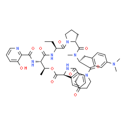 ChemSpider 2D Image | N-{(6S,9S,10S,13S,15aR,22S,24aR)-22-[4-(Dimethylamino)benzyl]-6-ethyl-10,23-dimethyl-5,8,12,15,17,21,24-heptaoxo-13-phenyldocosahydro-12H-pyrido[2,1-f]pyrrolo[2,1-l][1,4,7,10,13,16]oxapentaazacyclonon
adecin-9-yl}-3-hydroxy-2-pyridinecarboxamide | C45H54N8O10