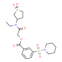ChemSpider 2D Image | 2-[(1,1-Dioxidotetrahydro-3-thiophenyl)(ethyl)amino]-2-oxoethyl 3-(1-piperidinylsulfonyl)benzoate | C20H28N2O7S2