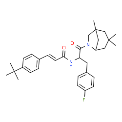 ChemSpider 2D Image | (2E)-N-[3-(4-Fluorophenyl)-1-oxo-1-(1,3,3-trimethyl-6-azabicyclo[3.2.1]oct-6-yl)-2-propanyl]-3-[4-(2-methyl-2-propanyl)phenyl]acrylamide | C32H41FN2O2