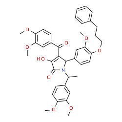 ChemSpider 2D Image | 4-(3,4-Dimethoxybenzoyl)-1-[1-(3,4-dimethoxyphenyl)ethyl]-3-hydroxy-5-[3-methoxy-4-(3-phenylpropoxy)phenyl]-1,5-dihydro-2H-pyrrol-2-one | C39H41NO9