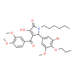ChemSpider 2D Image | 5-(3-Bromo-5-methoxy-4-propoxyphenyl)-4-(3,4-dimethoxybenzoyl)-1-hexyl-3-hydroxy-1,5-dihydro-2H-pyrrol-2-one | C29H36BrNO7