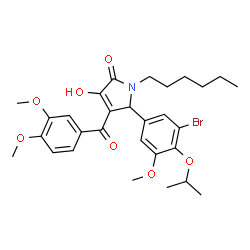 ChemSpider 2D Image | 5-(3-Bromo-4-isopropoxy-5-methoxyphenyl)-4-(3,4-dimethoxybenzoyl)-1-hexyl-3-hydroxy-1,5-dihydro-2H-pyrrol-2-one | C29H36BrNO7