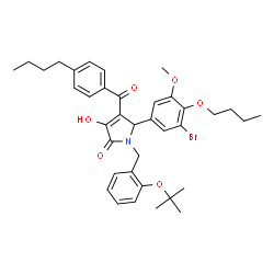 ChemSpider 2D Image | 5-(3-Bromo-4-butoxy-5-methoxyphenyl)-4-(4-butylbenzoyl)-3-hydroxy-1-{2-[(2-methyl-2-propanyl)oxy]benzyl}-1,5-dihydro-2H-pyrrol-2-one | C37H44BrNO6