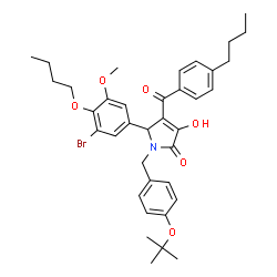 ChemSpider 2D Image | 5-(3-Bromo-4-butoxy-5-methoxyphenyl)-4-(4-butylbenzoyl)-3-hydroxy-1-{4-[(2-methyl-2-propanyl)oxy]benzyl}-1,5-dihydro-2H-pyrrol-2-one | C37H44BrNO6