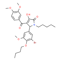 ChemSpider 2D Image | 5-(3-Bromo-4-butoxy-5-methoxyphenyl)-4-(3,4-dimethoxybenzoyl)-3-hydroxy-1-pentyl-1,5-dihydro-2H-pyrrol-2-one | C29H36BrNO7