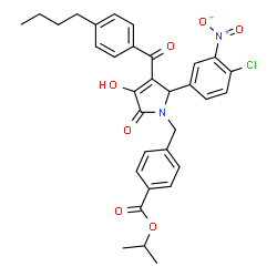 ChemSpider 2D Image | Isopropyl 4-{[3-(4-butylbenzoyl)-2-(4-chloro-3-nitrophenyl)-4-hydroxy-5-oxo-2,5-dihydro-1H-pyrrol-1-yl]methyl}benzoate | C32H31ClN2O7