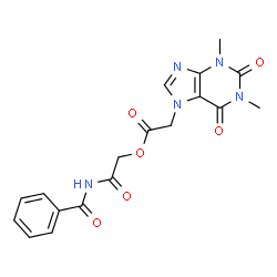 ChemSpider 2D Image | 2-(Benzoylamino)-2-oxoethyl (1,3-dimethyl-2,6-dioxo-1,2,3,6-tetrahydro-7H-purin-7-yl)acetate | C18H17N5O6
