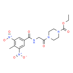 ChemSpider 2D Image | Ethyl 4-[N-(4-methyl-3,5-dinitrobenzoyl)glycyl]-1-piperazinecarboxylate | C17H21N5O8