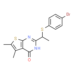 ChemSpider 2D Image | 2-{1-[(4-Bromophenyl)sulfanyl]ethyl}-5,6-dimethylthieno[2,3-d]pyrimidin-4(1H)-one | C16H15BrN2OS2