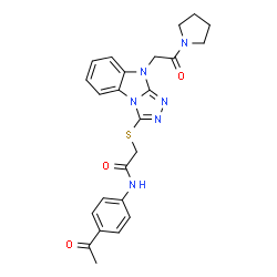 ChemSpider 2D Image | N-(4-Acetylphenyl)-2-({9-[2-oxo-2-(1-pyrrolidinyl)ethyl]-9H-[1,2,4]triazolo[4,3-a]benzimidazol-3-yl}sulfanyl)acetamide | C24H24N6O3S