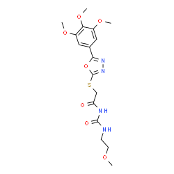 ChemSpider 2D Image | N-[(2-Methoxyethyl)carbamoyl]-2-{[5-(3,4,5-trimethoxyphenyl)-1,3,4-oxadiazol-2-yl]sulfanyl}acetamide | C17H22N4O7S