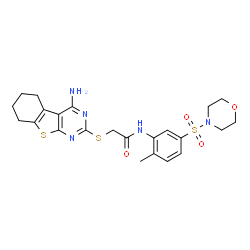 ChemSpider 2D Image | 2-[(4-Amino-5,6,7,8-tetrahydro[1]benzothieno[2,3-d]pyrimidin-2-yl)sulfanyl]-N-[2-methyl-5-(4-morpholinylsulfonyl)phenyl]acetamide | C23H27N5O4S3